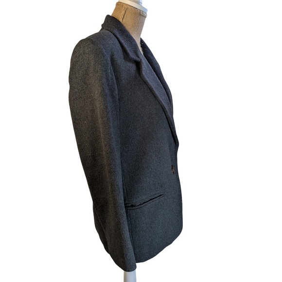 VTG SAKS FIFTH AVE PETITE Women's Charcoal Wool Cashmere Single Button Blazer 12 - Picture 2 of 11